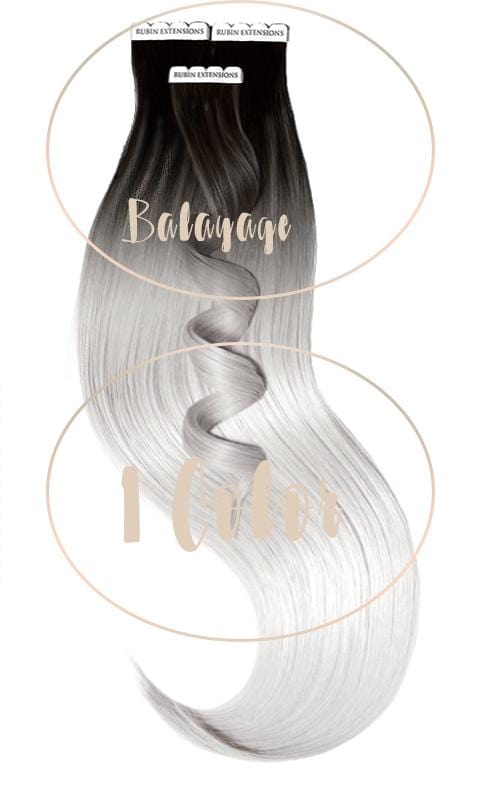 Tape-in Extensions Sombre-Balayages, Schwarz & Silberblond