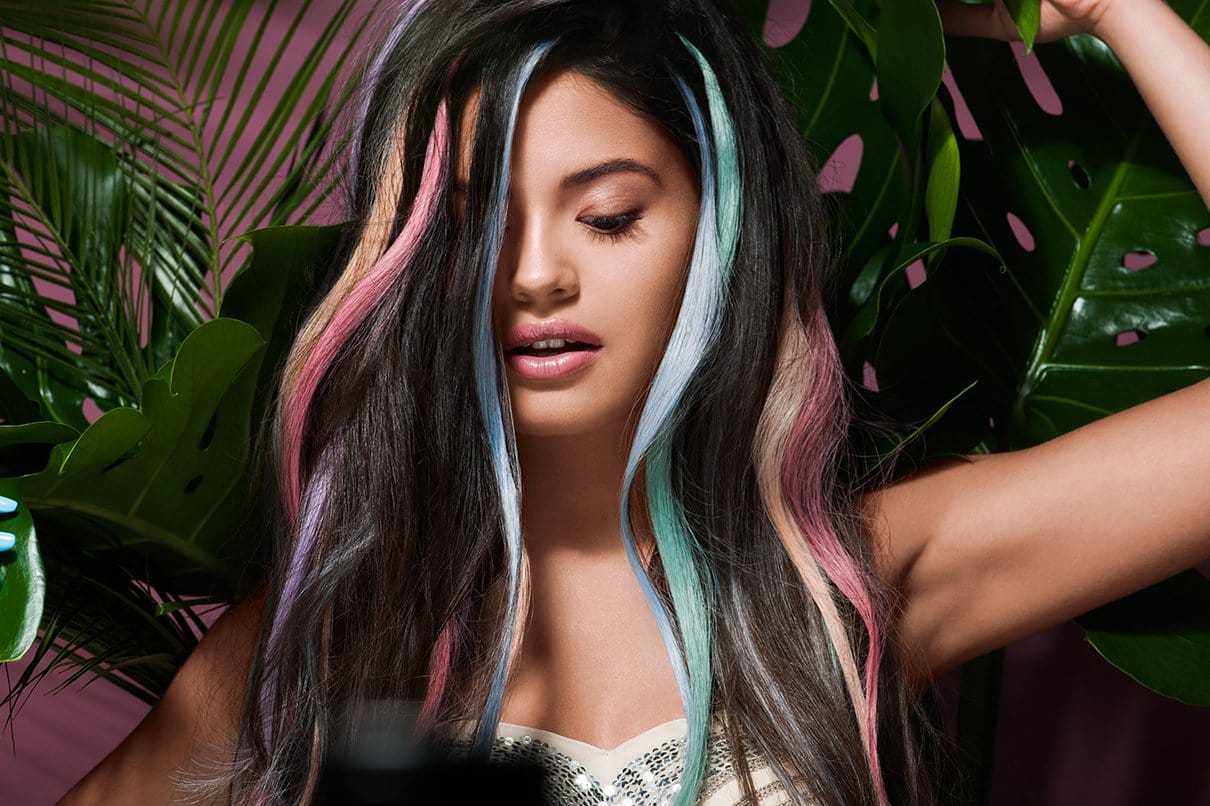 Tape-in pastel hair extensions