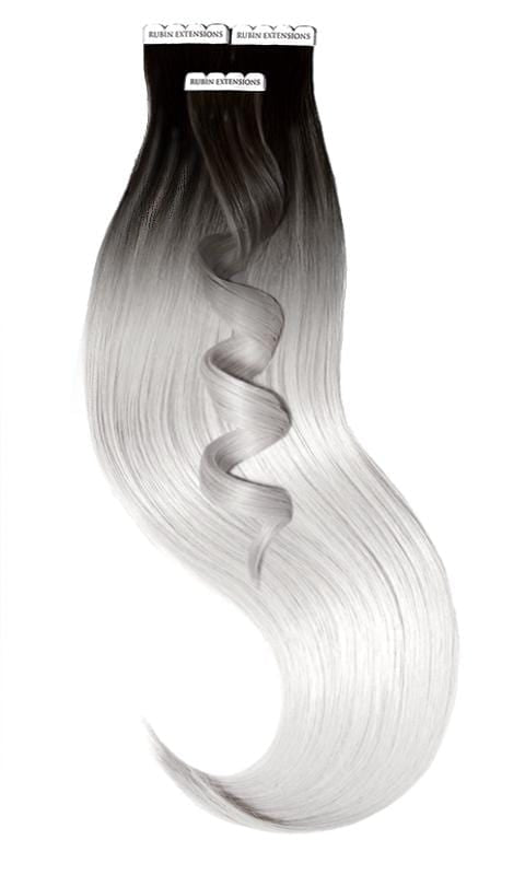 Tape-in Extensions Sombre-Balayages, Schwarz & Silberblond